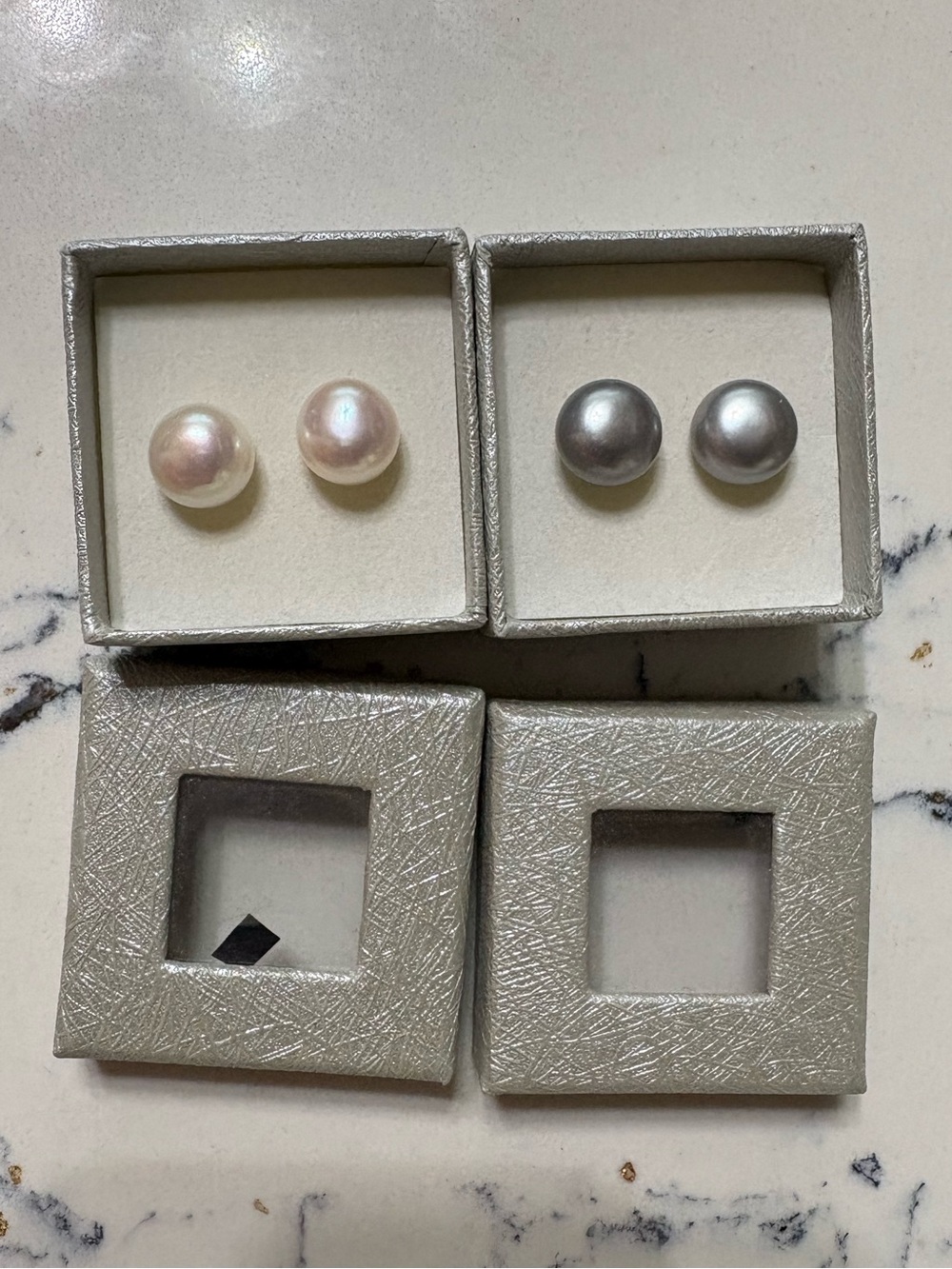Classic Pearl (Button) Stud Earrings Set - White and Gray